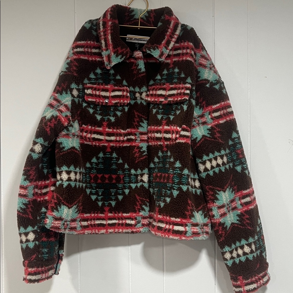 Montana Co Jacket Ladies Aztec Shirt Jack with Western Flap Chest Pockets‎ sz S